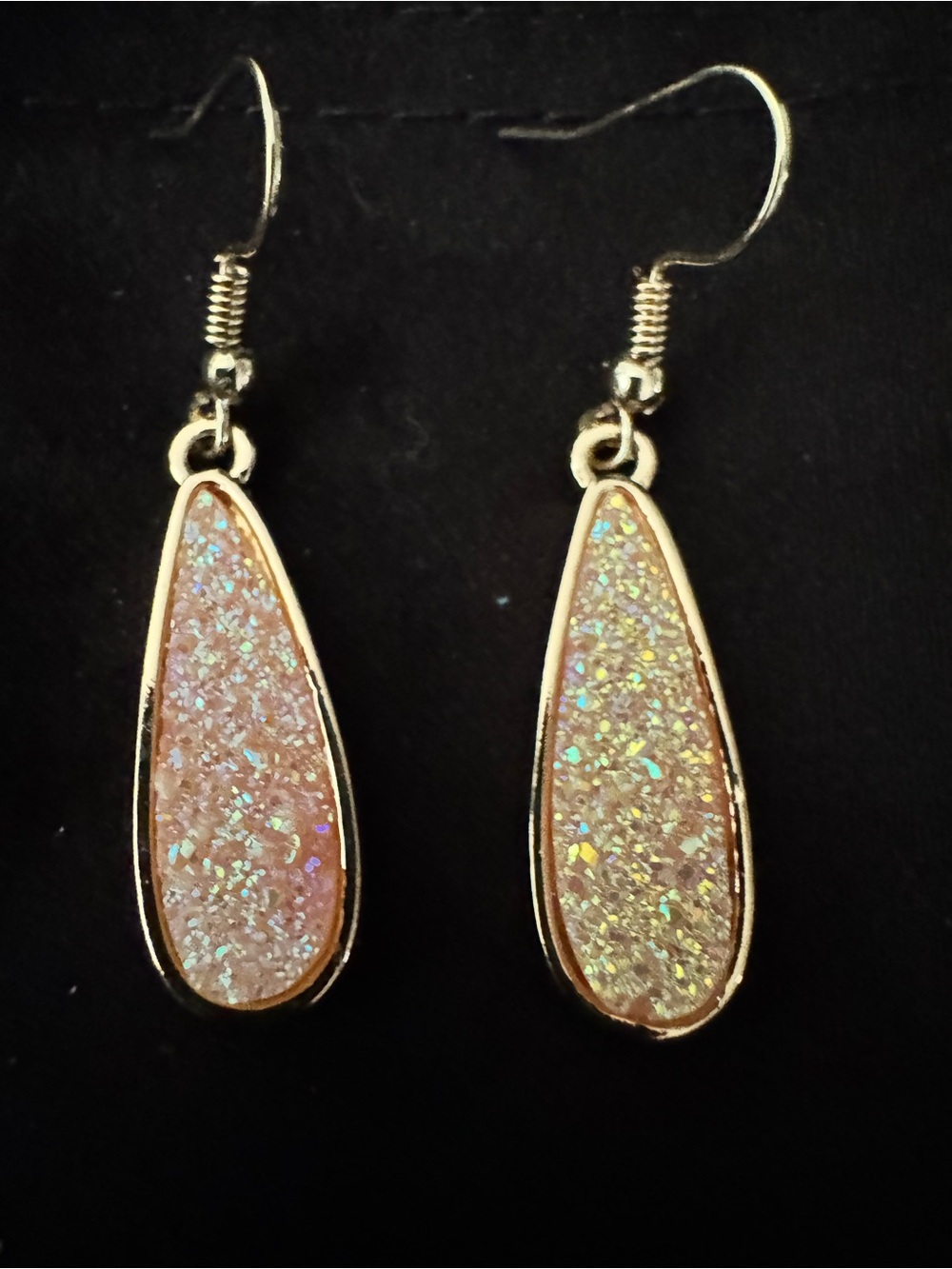 Teardrop Pink Glitter Drop Earrings - Women Jewelry
